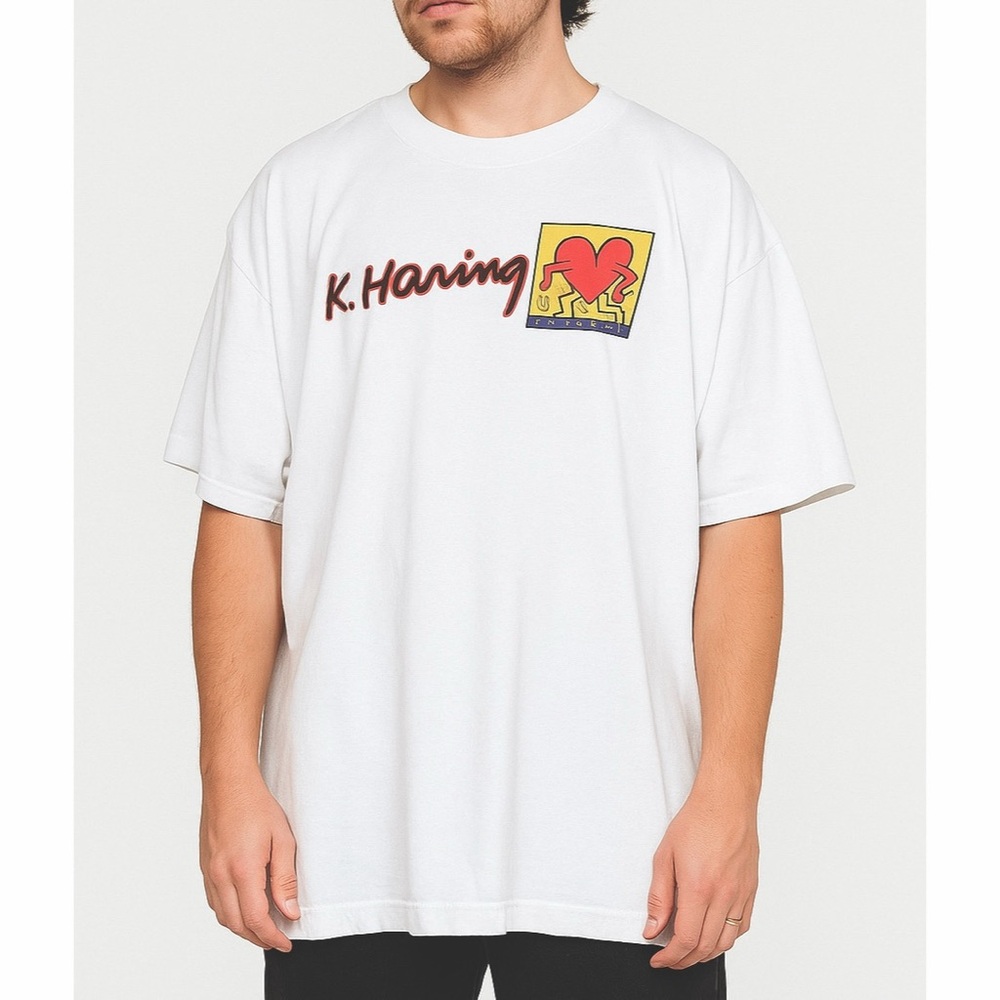 Screen Play VTG 91 Keith Haring Hearts Graphic Short Sleeve Crewneck T-Shirt